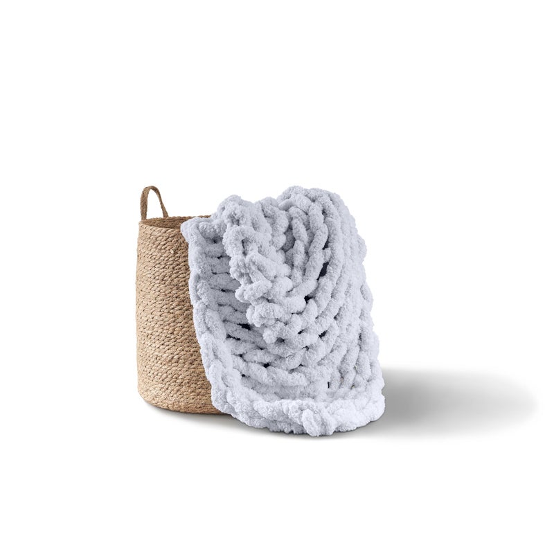 Adyrescia Chunky Knit Blanket Throw | 100% Hand Knit with Jumbo Chenille Yarn (50""x60""  Light Gray) - Image 1